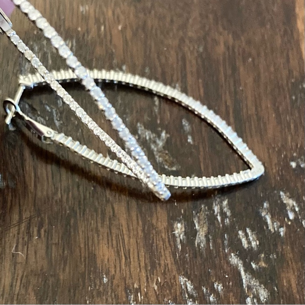 NWT Sterling Silver Diamond Hoop Earrings - Picture 4 of 7